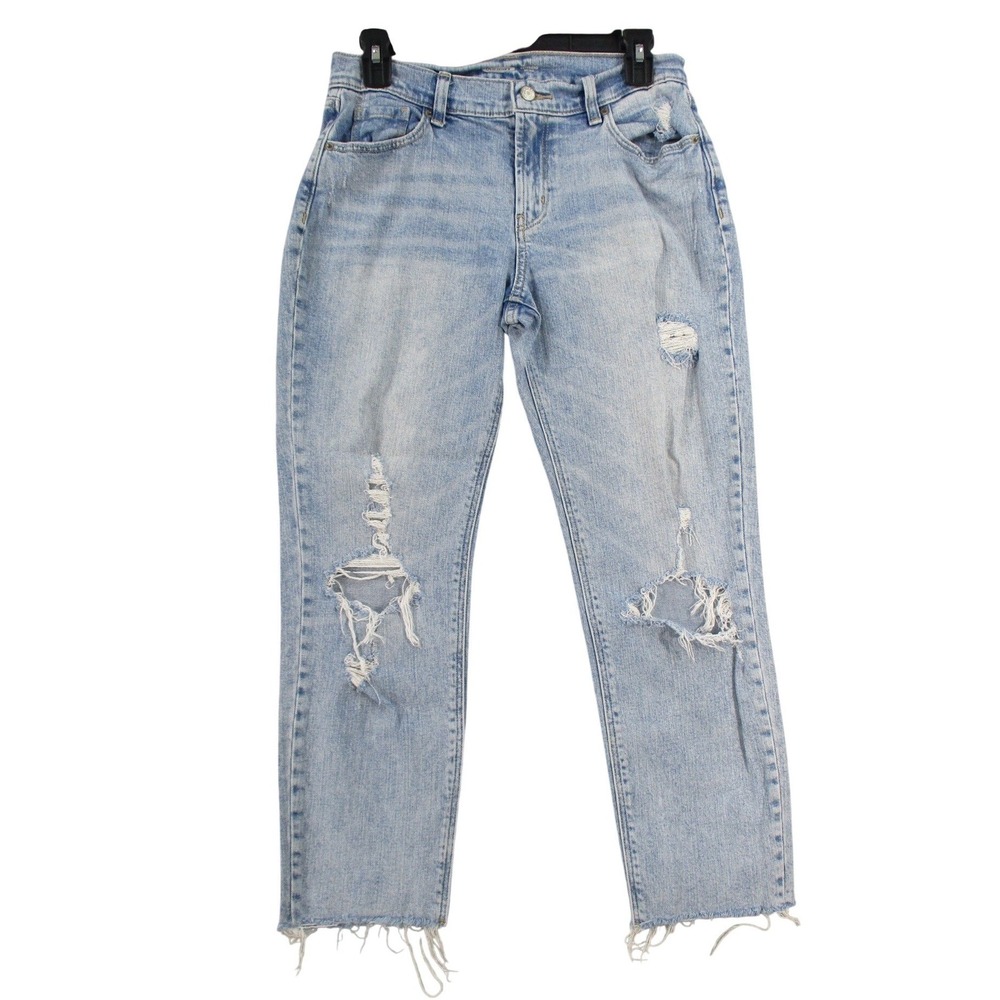 Old Navy Boyfriend Mid-Rise Distressed Light Wash Raw Hem Jeans Womens Size 2